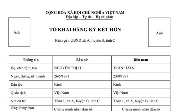 Mẫu tờ khai đăng ký kết hôn, cách khai tờ khai đăng ký kết hôn mới nhất năm 2020- luật 24h