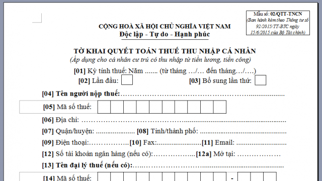 Cách quyết toán thuế thu nhập cá nhân – Luật 24h