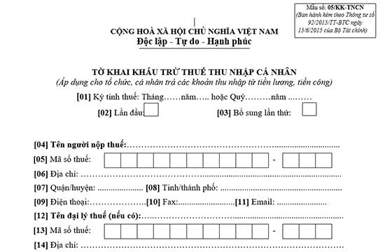 Mẫu tờ khai khấu trừ thuế thu nhập cá nhân – Luật 24h