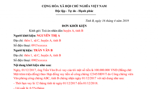 Mẫu đơn khởi kiện tranh chấp đất đai mới nhất của tòa án huyện Phúc Thọ – Luật 24h