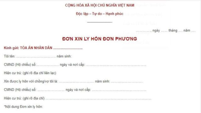 Mẫu đơn ly hôn đơn phương mới nhất của tòa án huyện Hương Khê
