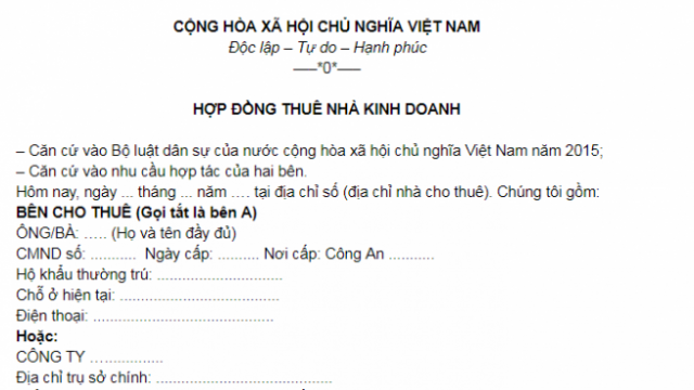 Mẫu hợp đồng thuê cửa hàng mới nhất 2021?