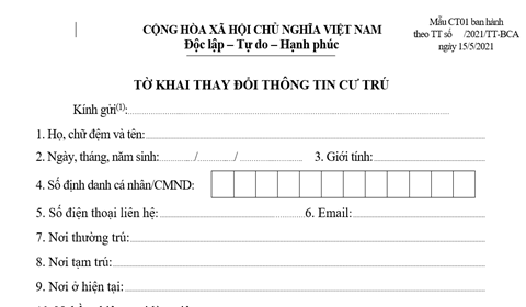 Mẫu Tờ khai thay đổi thông tin cư trú từ 01/7/2021