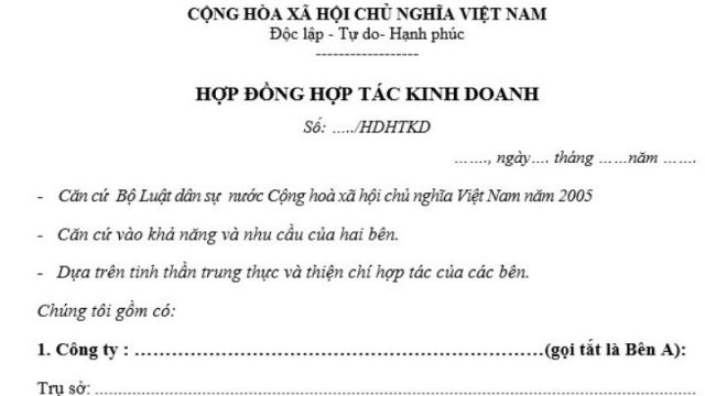 Hợp đồng hợp tác kinh doanh BCC