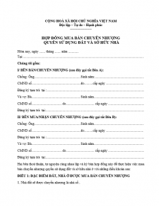 Bán mẫu hợp đồng mua bán nhà đất tại Bình Giang