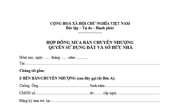 Bán mẫu hợp đồng mua bán nhà đất tại Kim Thành