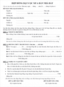 Bán mẫu hợp đồng đặt cọc mua nhà đất tại Bình Giang