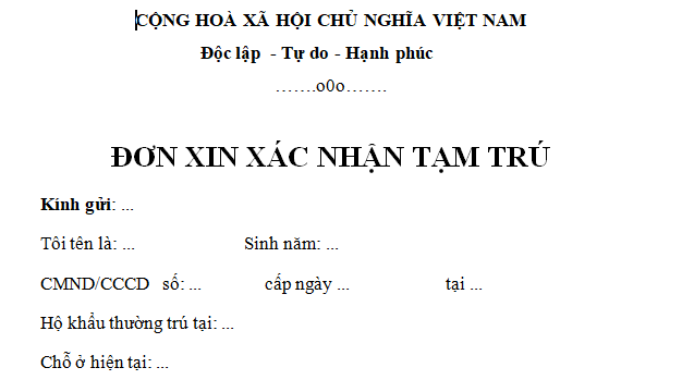 Mẫu đơn xin xác nhận nơi cư trú mới nhất