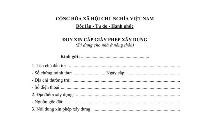 Hồ sơ đề nghị cấp giấy phép xây dựng nhà ở