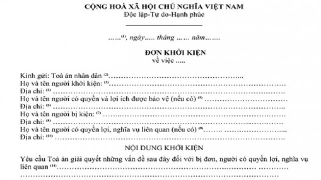 Mẫu đơn khởi kiện tranh chấp đất đai tại An Nhơn