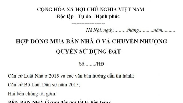 Bản mẫu hợp đồng đặt cọc mua bán nhà đất tại thành phố Móng Cái