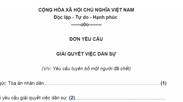 Mẫu đơn yêu cầu tuyên bố một người đã chết