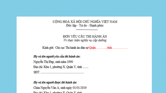 Thủ tục yêu cầu thi hành án cấp dưỡng nuôi con khi không cấp dưỡng