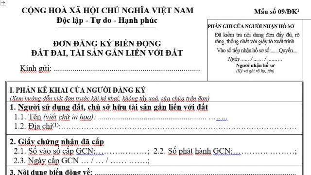 Sử dụng mẫu đơn đăng ký biến động đất đai