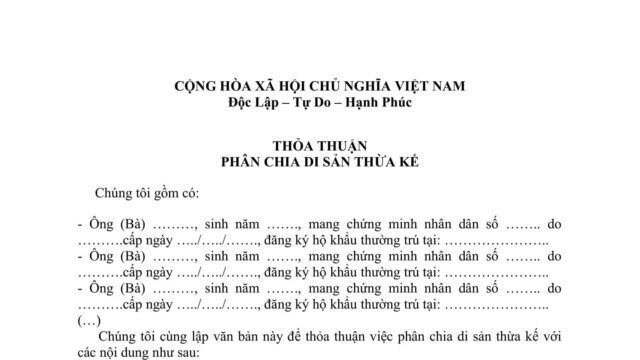 Thủ tục công chứng văn bản thỏa thuận phân chia di sản?