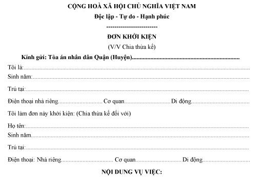 Mẫu đơn khởi kiện phân chia di sản thừa kế mới nhất tại Huyện Đạ Huoai