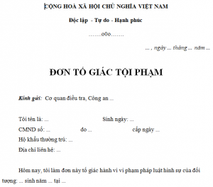 Mẫu đơn tố giác tội phạm mới nhất – Gọi 1900 6574