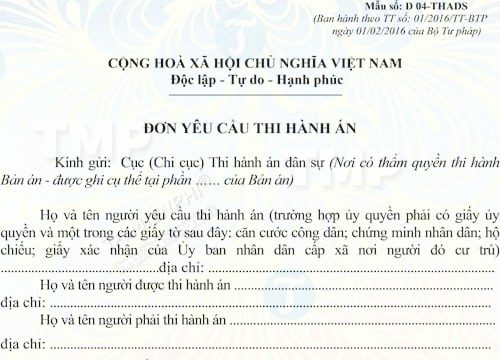 Thi hành án dân sự theo đơn yêu cầu