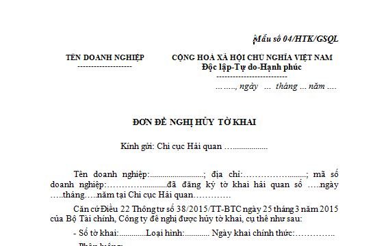 Hủy tờ khai hải quan?