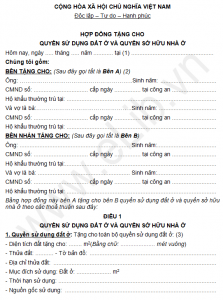 Mẫu hợp đồng tặng cho nhà, đất mới nhất 2023?