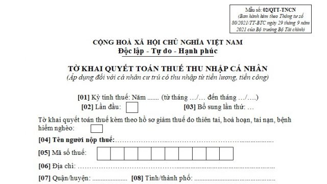 Mẫu 02/QTT-TNCN – Tờ khai quyết toán thuế thu nhập cá nhân?